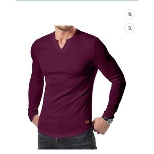 JMIERR Burgundy Ribbed Muscle Long Sleeve V-Neck Tee XL